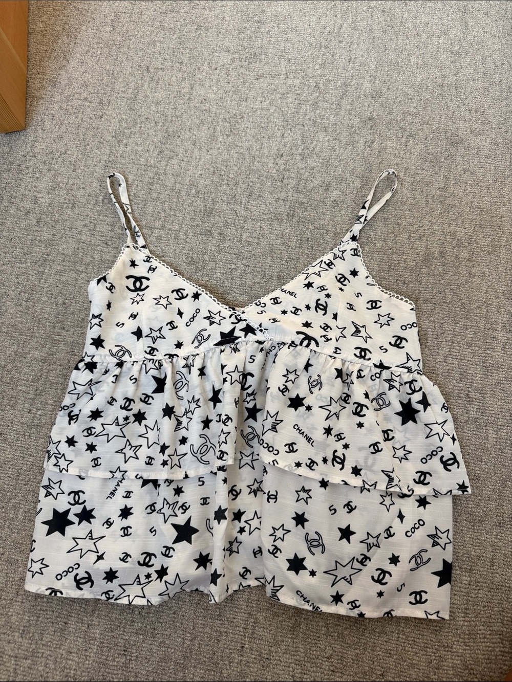Chanel Chic White & Black Star Print Camisole Top